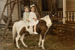 Hyman Dumes and Jeannette Dumes Karp. The pony's name is unknown.<br>